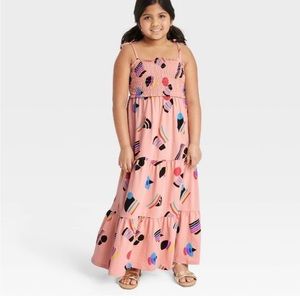Pride Kids' Sleeveless Abstract Rainbows Pink A-Line maxi dress medium new